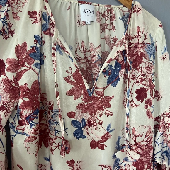 🛑SOLD MISA Los Angeles Leona Floral Ruffle Sleeve Boho Blouse Size XS - Picture 6 of 10